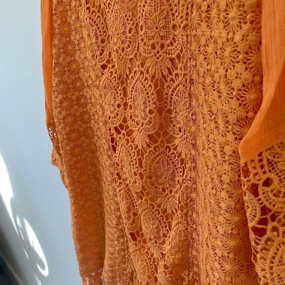 Azucar Ladies Woven Lace Short Sleeve Orange Top - Picture 4 of 6